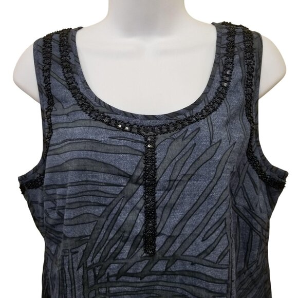 CAbi 3334 S Top Sleeveless Beaded Tank Blue Striped Business Career - Picture 4 of 6